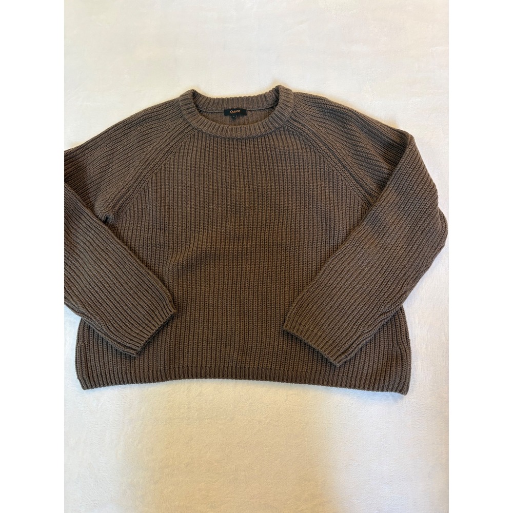 Quince Brown 100% Organic Cotton Fisherman Crewneck Sweater Large LB50874-CO